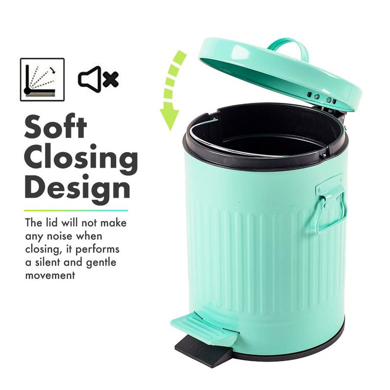 mingol Bathroom Trash Can with Lid, Small Waste Basket for Home Bedroom, Retro Step Garbage Can with Soft Close, Vintage Office Trash Can, 5 Liter/ 1.3 Gallon, Glossy Mint Green - Image 4